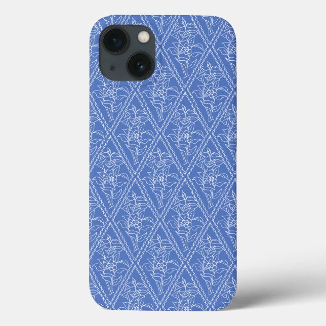 Padrão De Diamante Floral Azul Do Chic Periwinkle (Verso)
