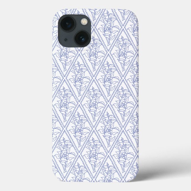 Padrão de Diamante Floral Branco Azul Periwinkle C (Verso)