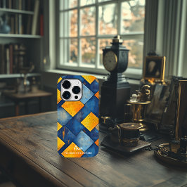 Padrão de Diamante Texturizado em Azul e Laranja