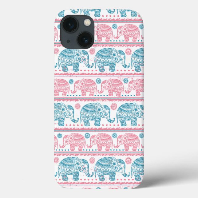 Padrão De Elefante Étnico Rosa E Teal (Verso)
