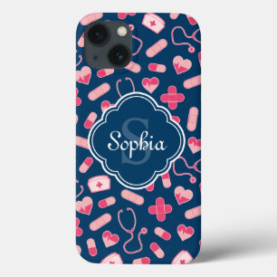 Padrão de Enfermeira Rosa e Azul com Monograma