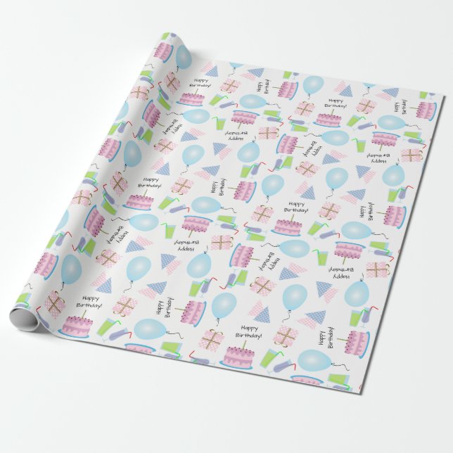 Padrão de Feliz Aniversário em Papel de Presente R (Desenrolado)