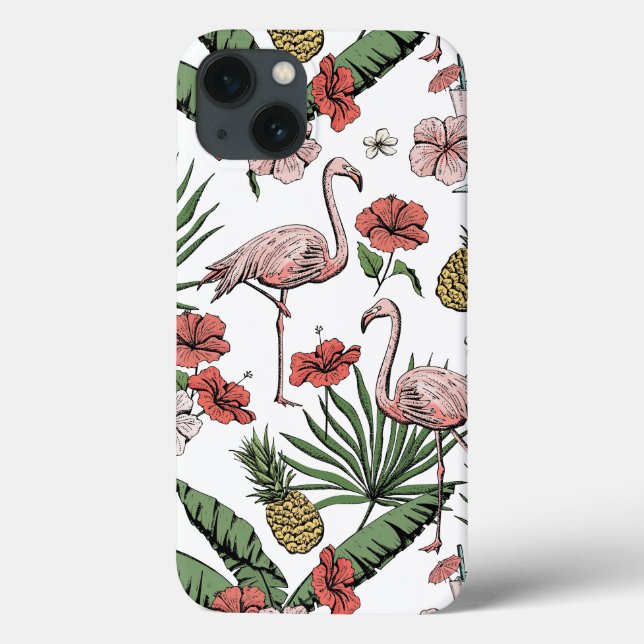 Padrão de Flamingo Havaiano Desenhado à Mão Branco (Verso)