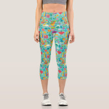 Padrão de Flor de Cartoon Yoga Capris Alta e Isent