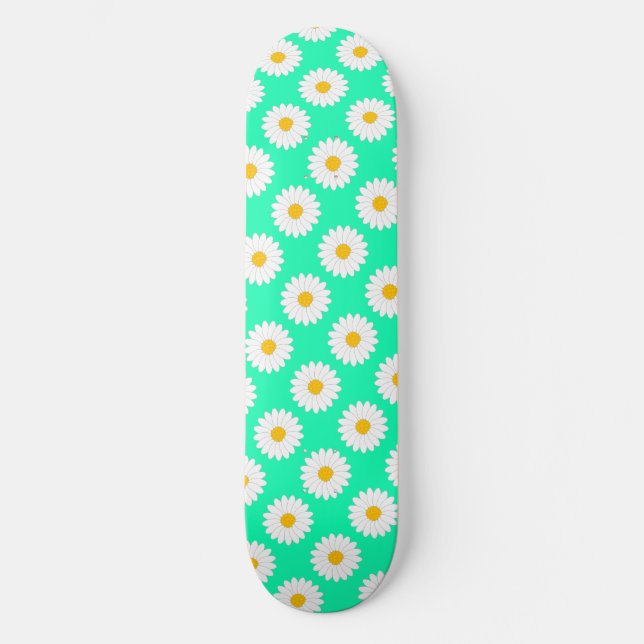 Padrão de Flor de Daisy Nebulosa Skateboard Aqua (Frente)