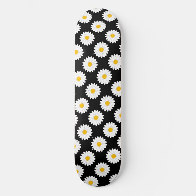 Padrão de Flor de Daisy Nebulosa Skateboard Preto (Frente)