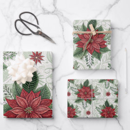 Padrão de Flor de Natal Vermelha Toile Verde Bonit