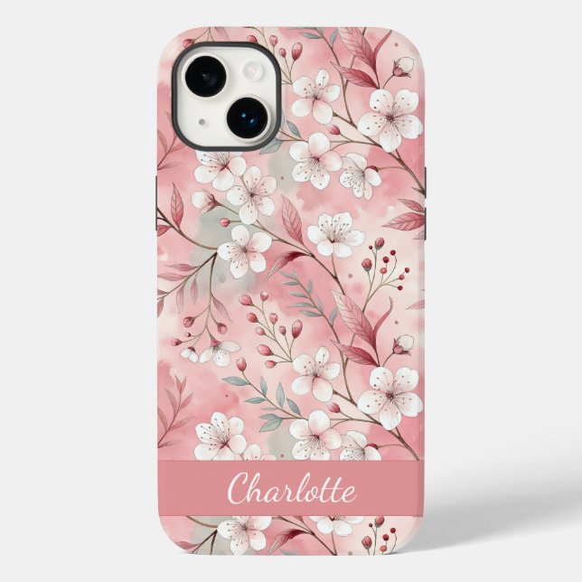 Padrão de Flor de Sakura Personalizado Rosa  (Verso)