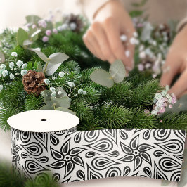 Padrão de Flor Floral Branco e Preto Chic