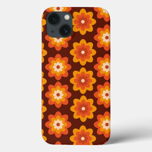 Padrão de flor laranja Groovy Retro 70s Boho Hippi (Verso)