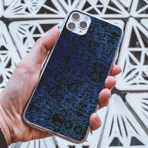 Padrão de flor preto e azul estética única