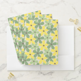 Padrão de Flor Verde Amarelo Retroativo Y2K 70s