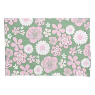 Padrão de Flor Y2K 70s - Cor-de-rosa Verde
