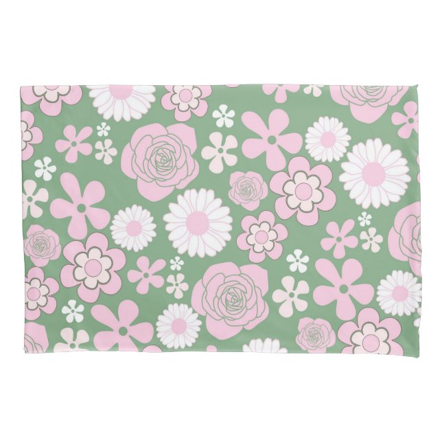 Padrão de Flor Y2K 70s - Cor-de-rosa Verde (Frente)