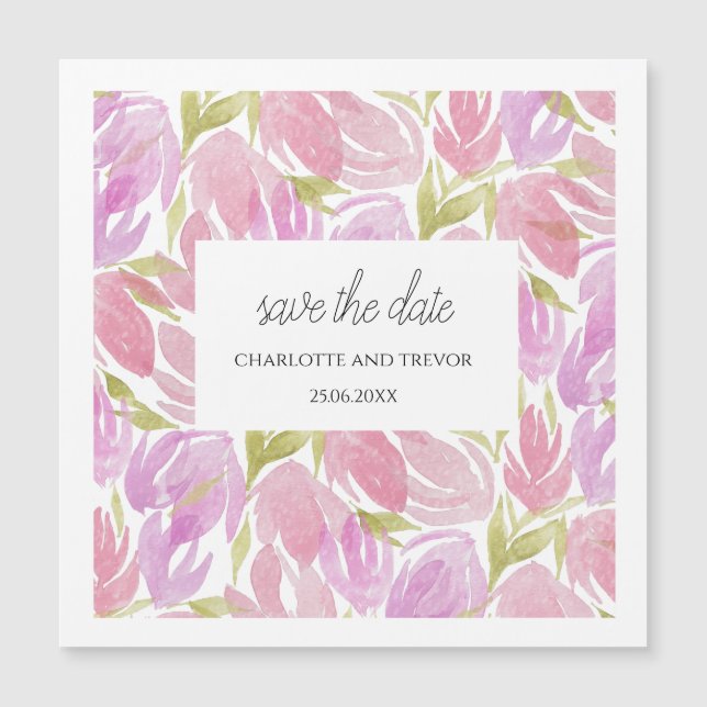 Padrão de Flores de Aquarela Rosa Fúcsia Roxo (Frente)
