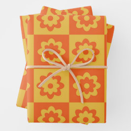 Padrão de Flores Retro Laranja e Amarelo Verificad