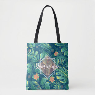 Padrão de Folhagem Tropical Personalizado Tote Ba