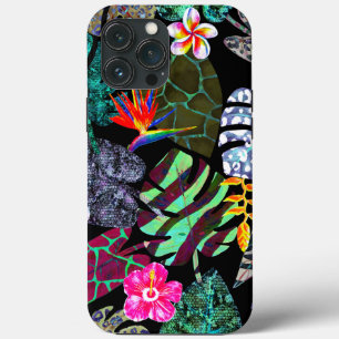 Padrão de Folhas e Flores Tropicais Vibrantes