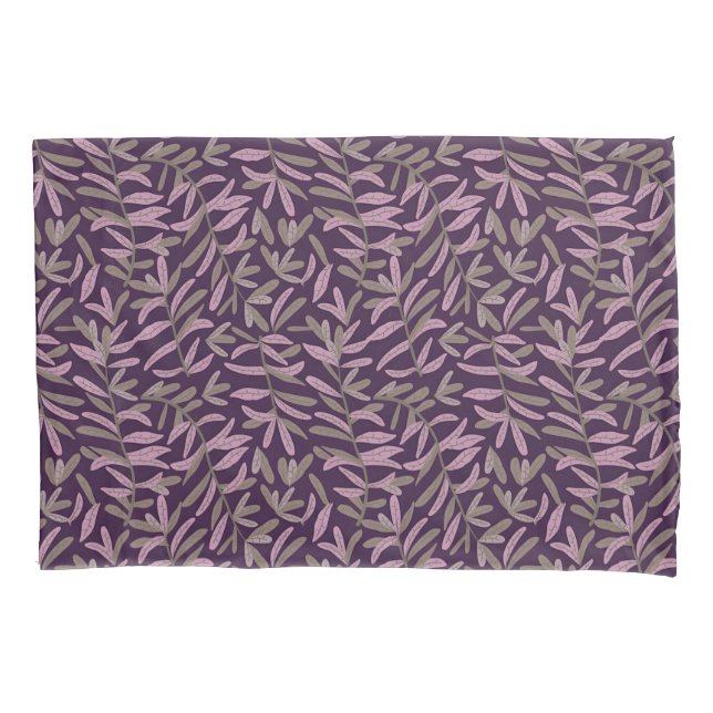 Padrão de Folhas Rosa e Verde sobre Fundo Roxo Esc (Frente-Esquerda)