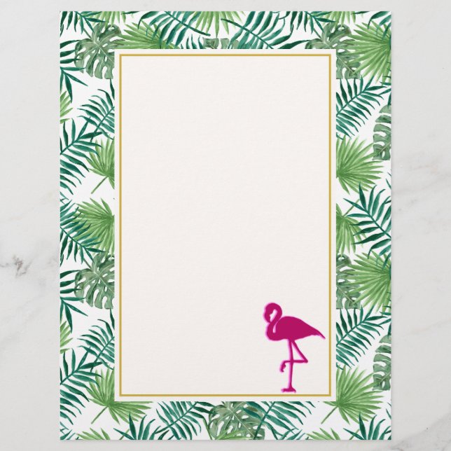 Padrão de Folhas Tropicais e Flamingo Rosa (Frente)