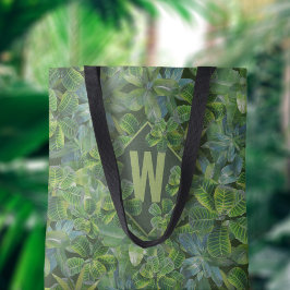 Padrão de Folhas Tropicais Verdes Monograma Tote B