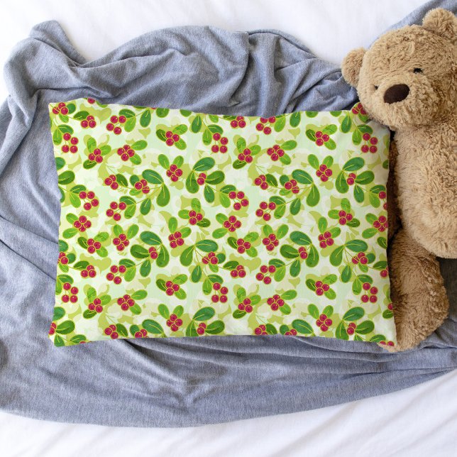 Padrão de Fruta de amora festiva, verde (Festive Cranberry Pattern Pillowcase)