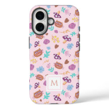 Padrão de Gato de Cheshire Floral Monograma Rosa