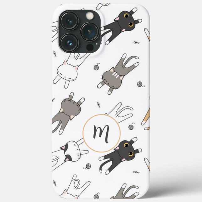 Padrão de gato divertido e caprichoso seu monogram (Verso)