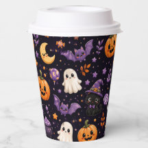 Padrão de Gato Fantasma Abóbora de Halloween Fofo 