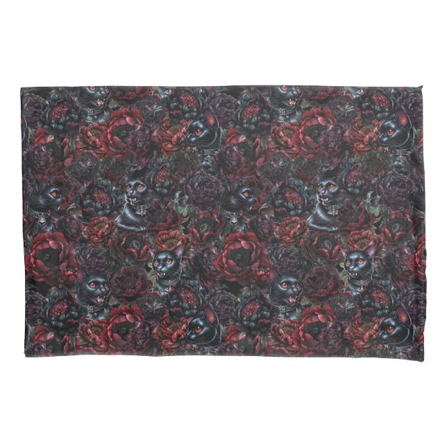 Padrão de Gato Preto Gótico e Flores Escuras (Frente)