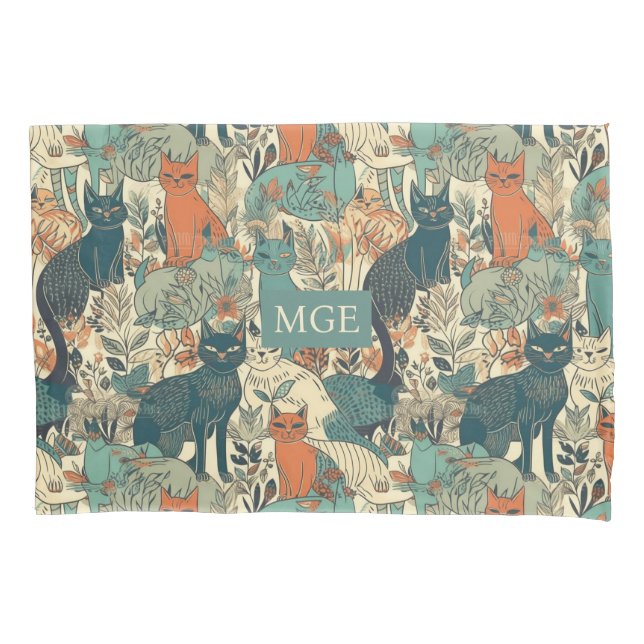 Padrão de Gatos com Monograma Personalizado (Frente)