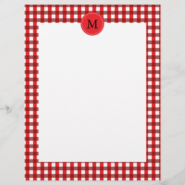 Padrão de Gingham Branco e Vermelho Monograma (Frente)