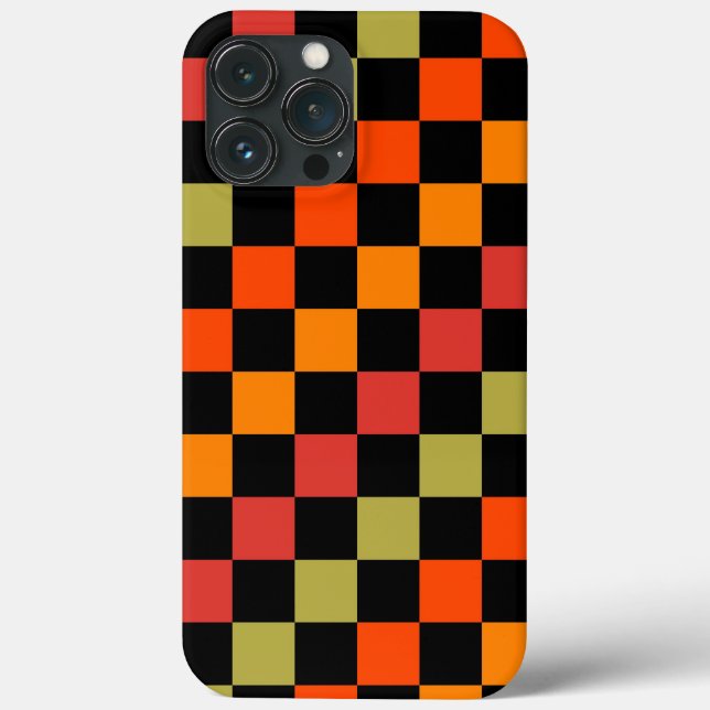 Padrão de Gingham Preto Laranja Verificado (Verso)