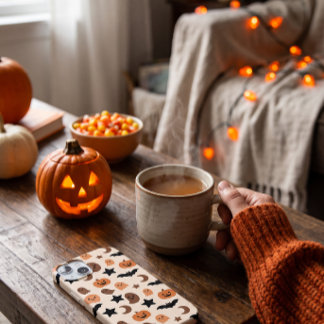 Padrão de Halloween com Fantasmas e Abóboras Fofos