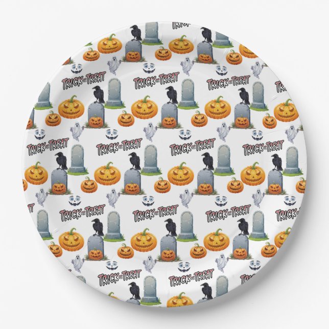 Padrão de Halloween em Pratos de Papel (Frente)