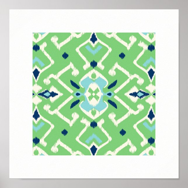 padrão de ikat verde-azul-chic, tribal impressão (Frente)