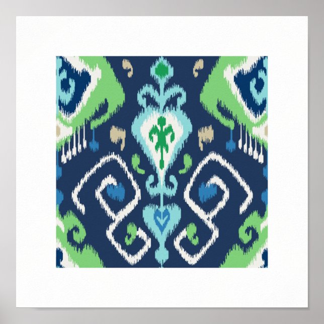 padrão de ikat verde-azul-chic, tribal impressão (Frente)
