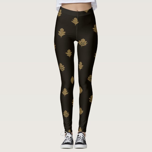 Padrão de Leggings Preto Dourado (Frente)