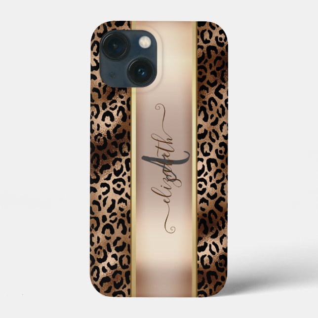 Padrão de Leopardo Bronze Preto Monograma (Verso)
