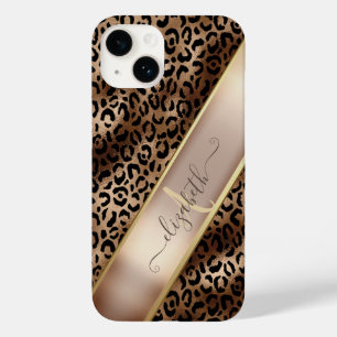 Padrão de Leopardo Chic Preto Bronze Monograma