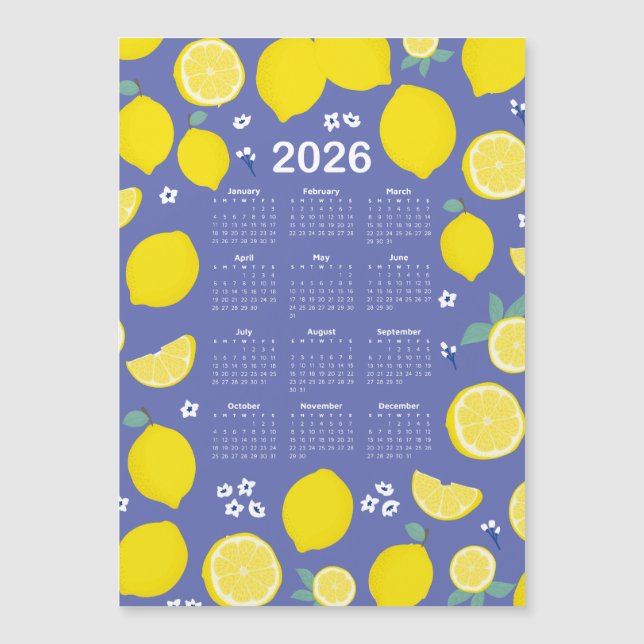 Padrão de Limão de Citros no Calendário 2026 (Frente)
