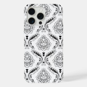 Padrão de Linha Damask Rococó Preto no Branco