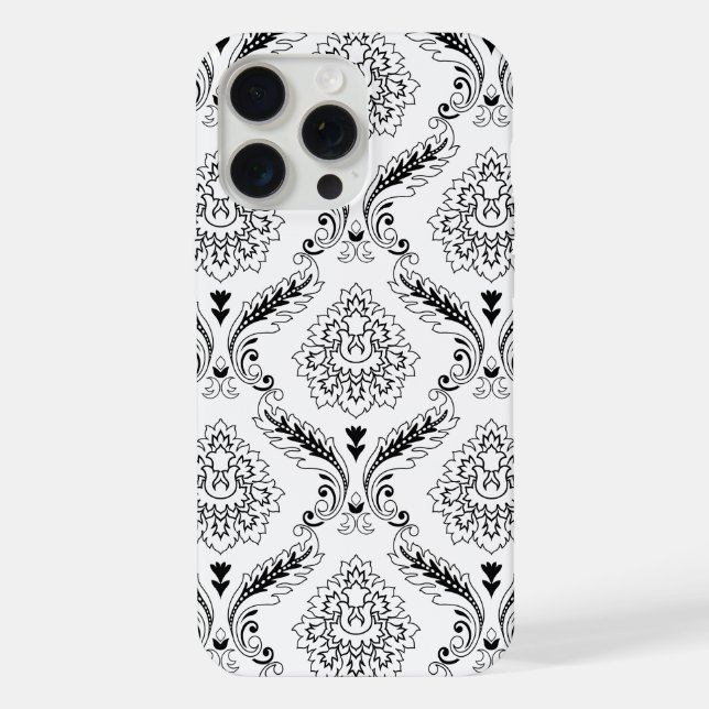 Padrão de Linha Damask Rococó Preto no Branco (Verso)