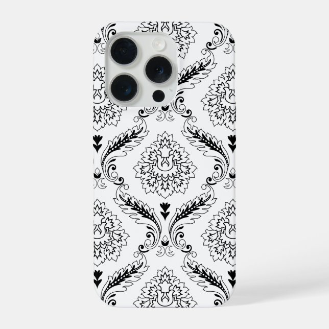 Padrão de Linha Damasko Rococó Preto no Branco (Verso)