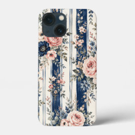 Padrão de Listra Floral Azul Marinho em Aquarela