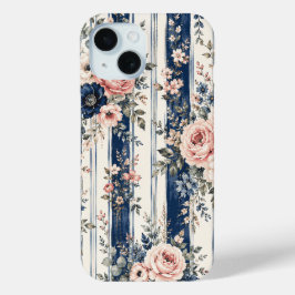 Padrão de Listra Floral Azul Marinho em Aquarela