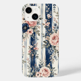 Padrão de Listra Floral Azul Marinho em Aquarela