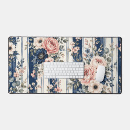 Padrão de Listra Floral Azul Marinho em Aquarela