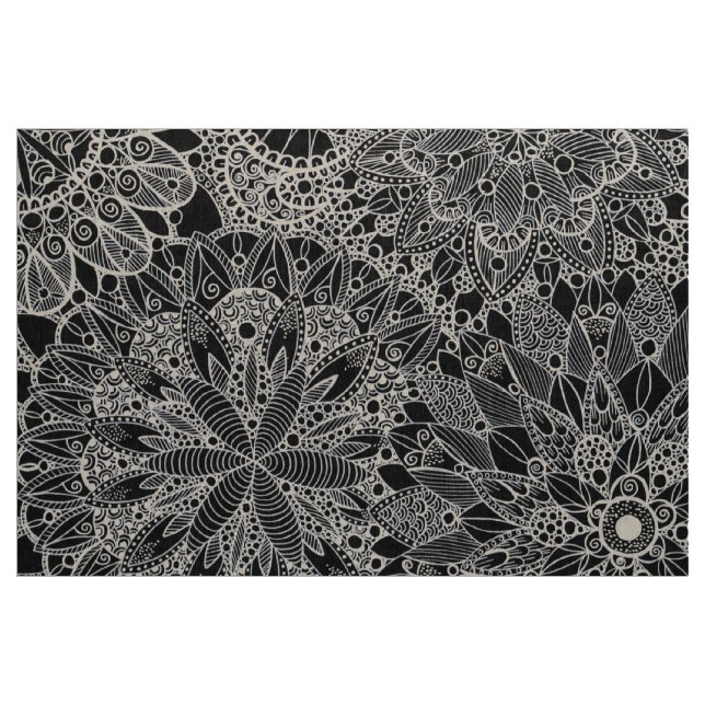 Padrão de Mandala em Tecido Preto (Jarda)