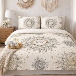 Padrão de Mandala Monograma Dourado Cinza